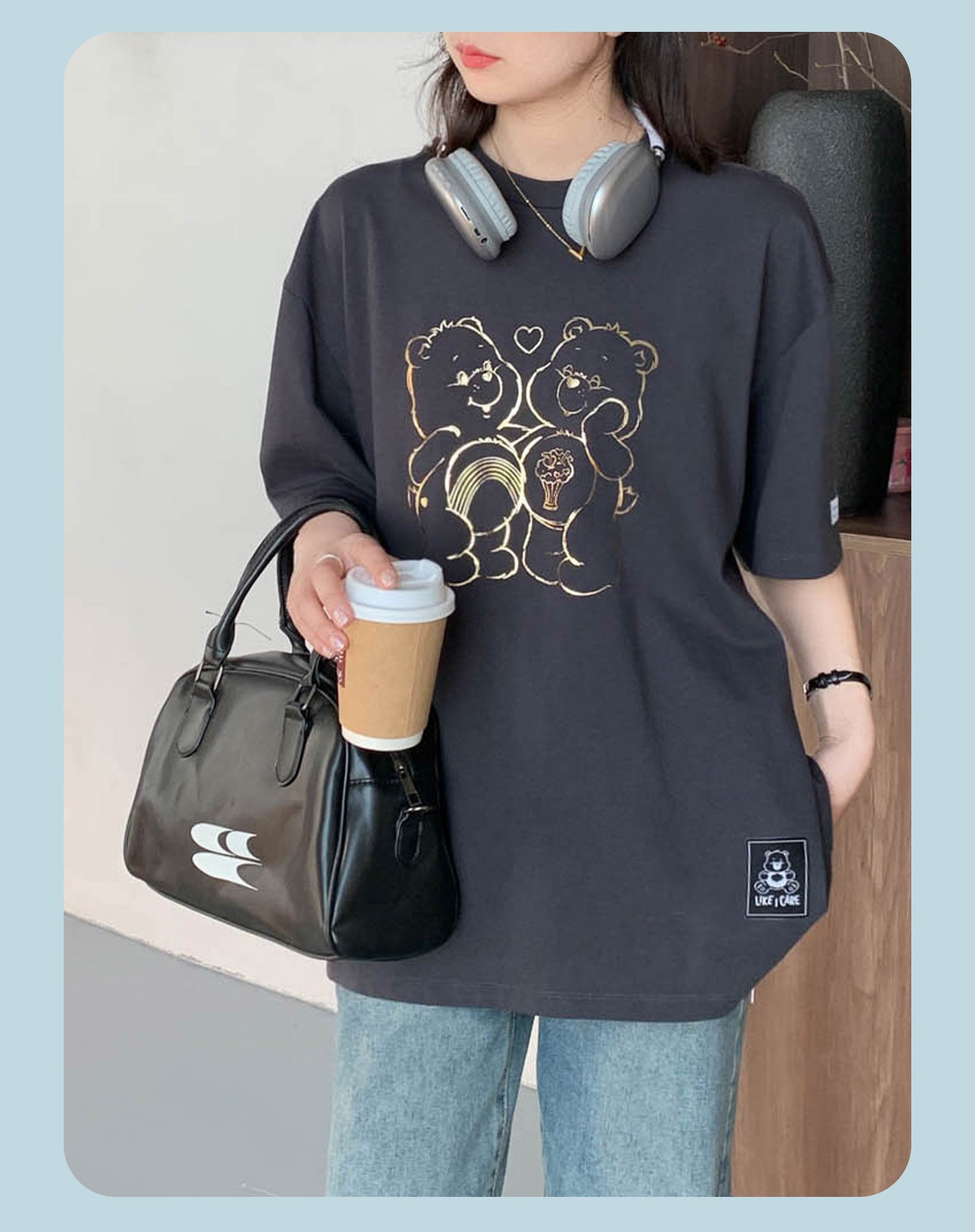 “Heart Duo Gold Outline” Pocket T-Shirt - Dark Grey (XL)