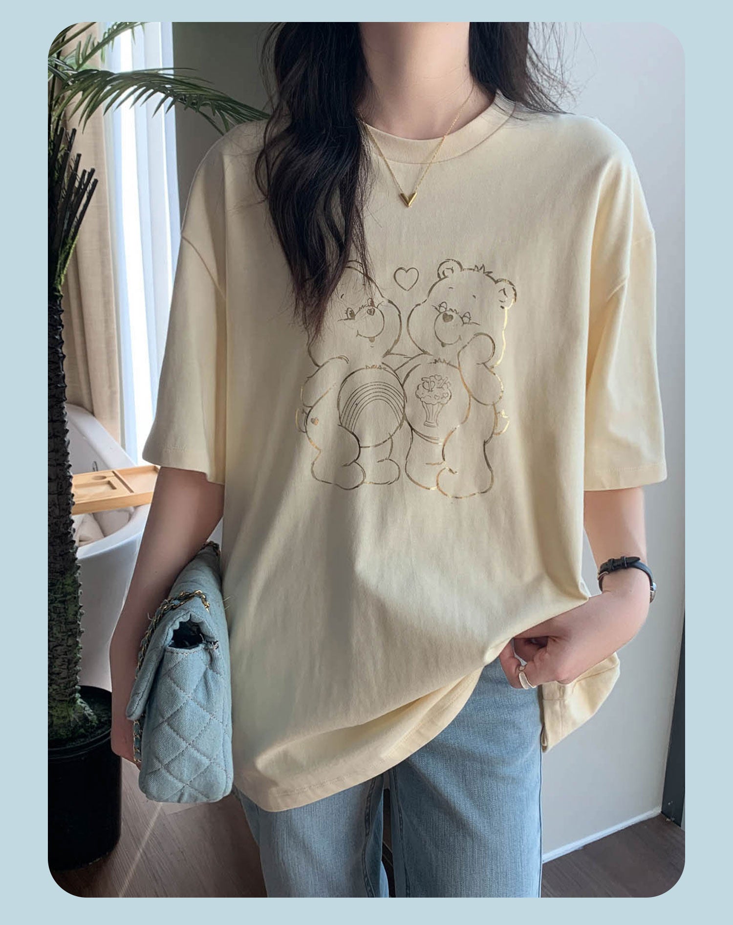 “Heart Duo Gold Outline” Pocket T-Shirt - Beige (M)