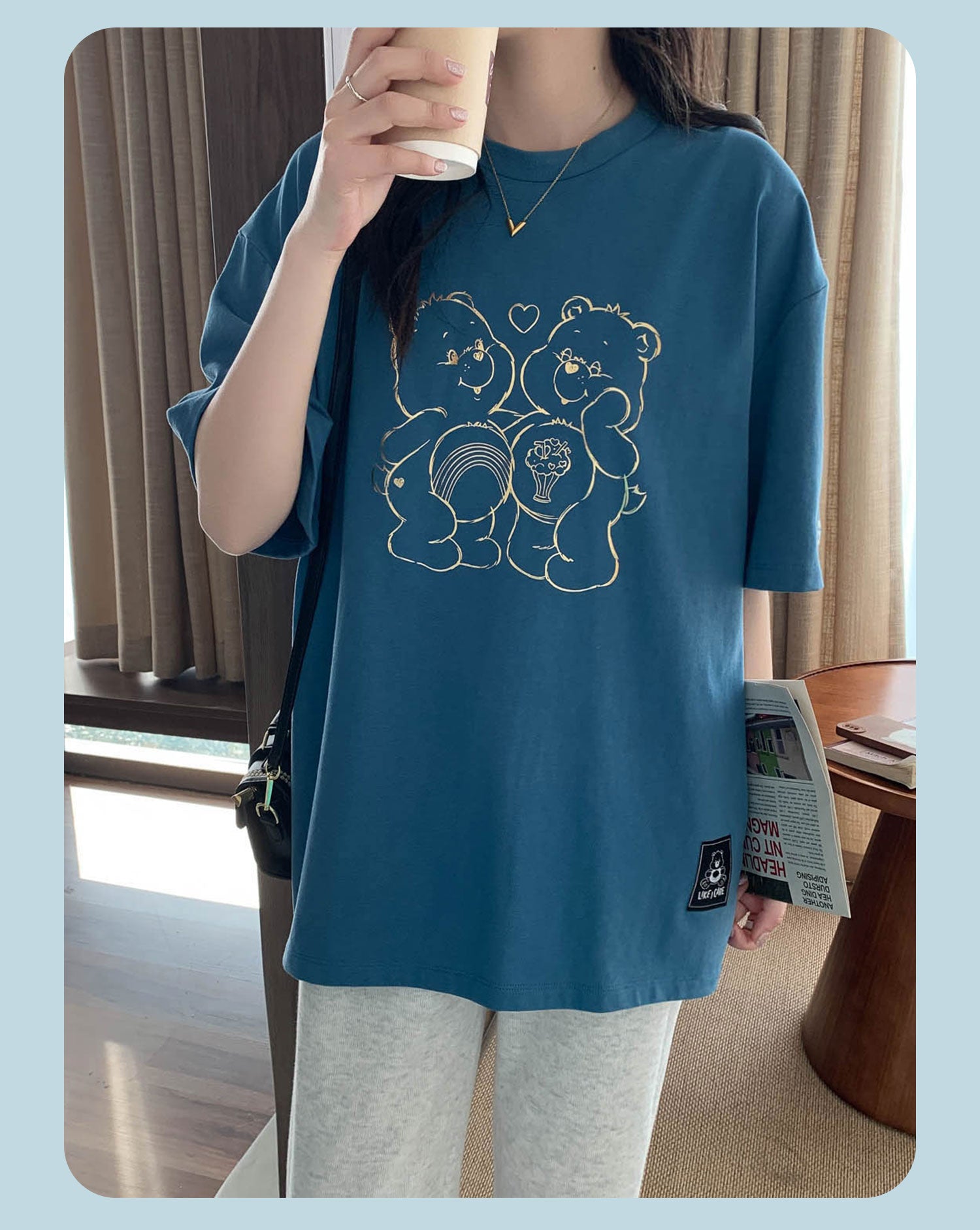 “Heart Duo Outline” Pocket T-Shirt - Blue (170)