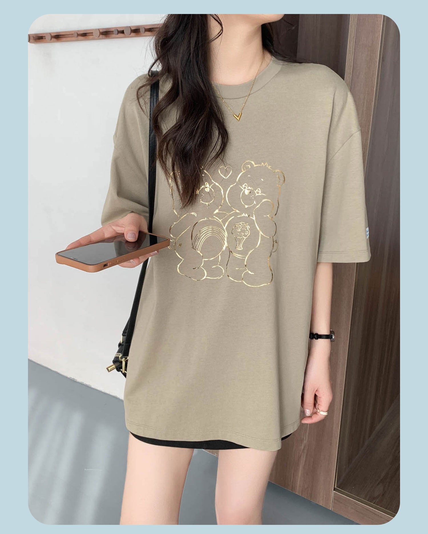 “Heart Duo Gold Outline” Pocket T-Shirt - Coffee Green (L)