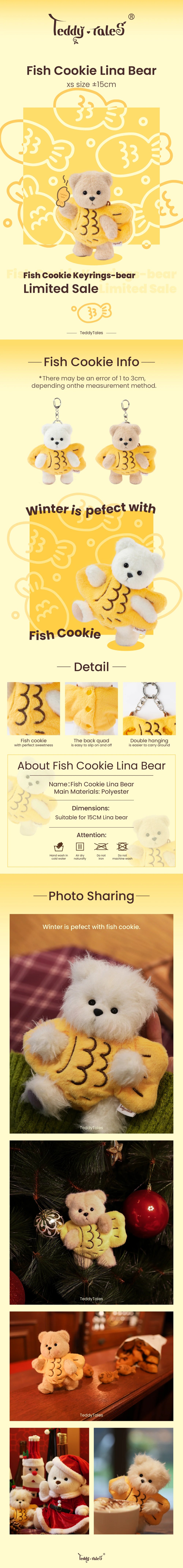 Lina Bear Fish Suit with Keychain - Milk Tea (15cm)