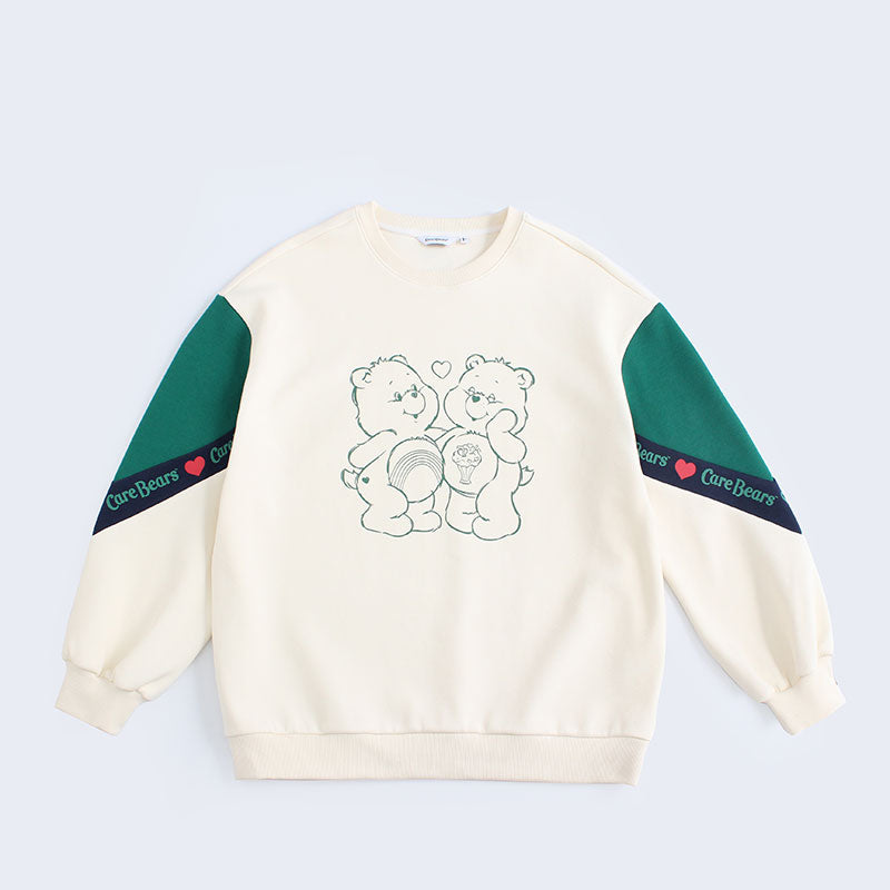 “Heart Duo Outline Sleeve Stripe” Sweatshirt - Beige (L)