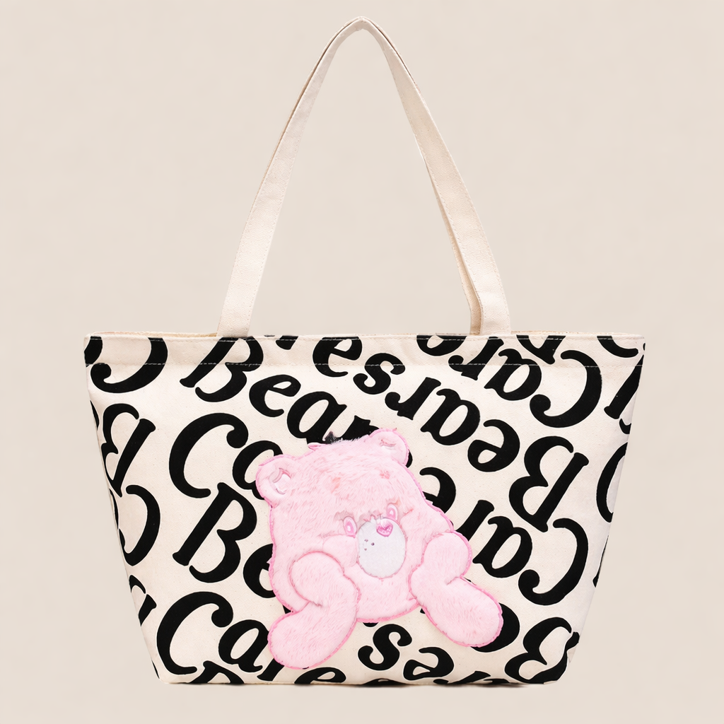 BIG Tote Bag Textual Canvas - Pink