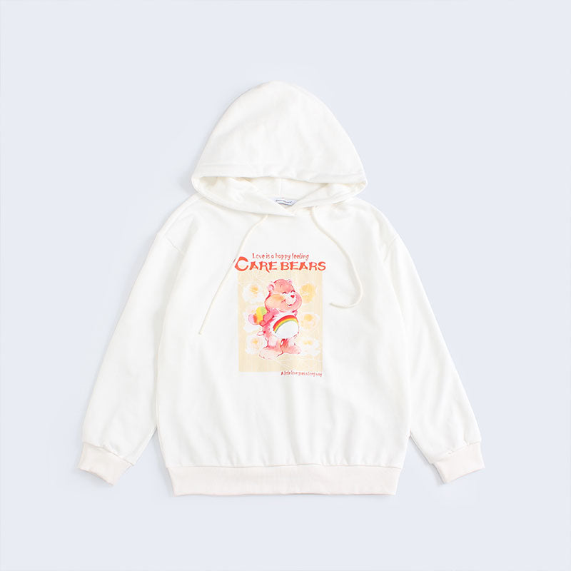 “Cheer Bear Floral Pastel” Hoodie - White (M)