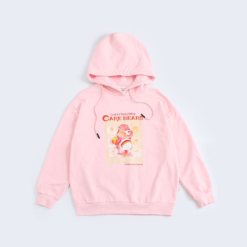 “Cheer Bear Floral Pastel” Hoodie - Pink (L)