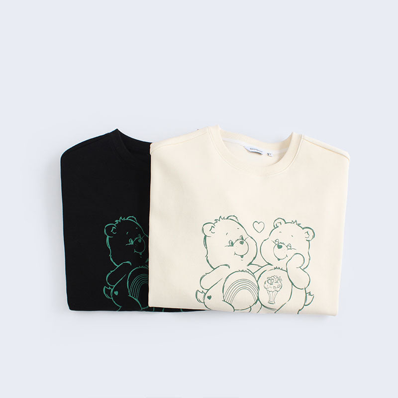 “Heart Duo Outline Sleeve Stripe” Sweatshirt - Beige (M)