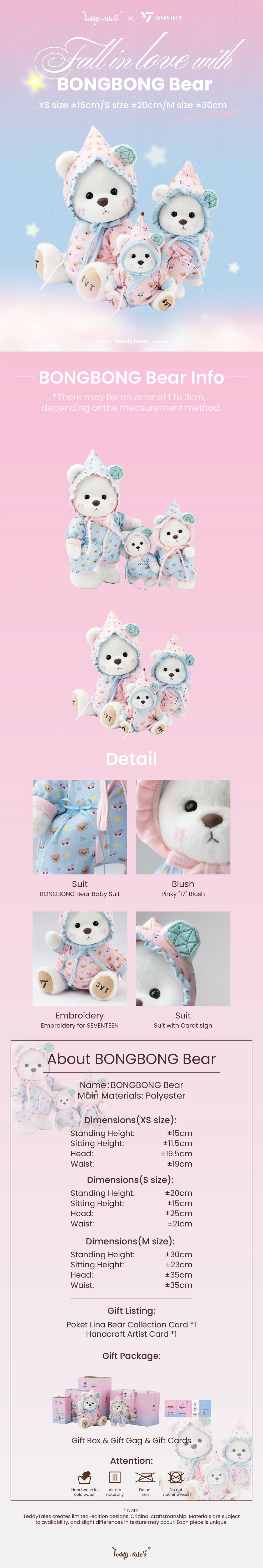 TeddyTales x SEVENTEEN BONGBONG Bear Pink Carat Babysuit (30cm)