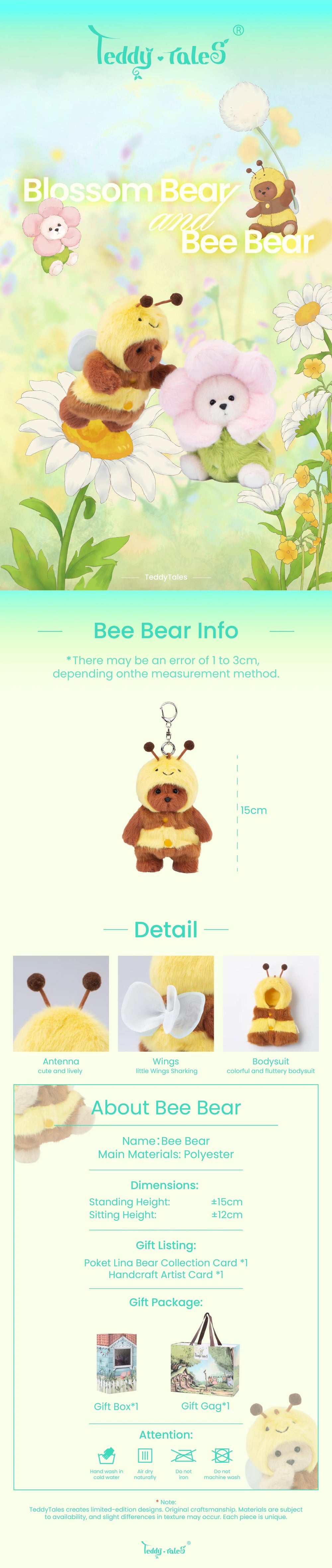 Lina Bear Honeybee with Keychain - Milk Tea (15cm)