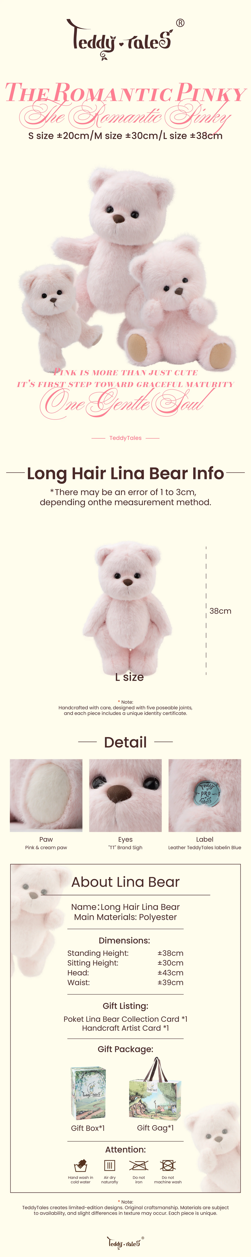 Lina Bear Long-Hair - Pink (38cm)