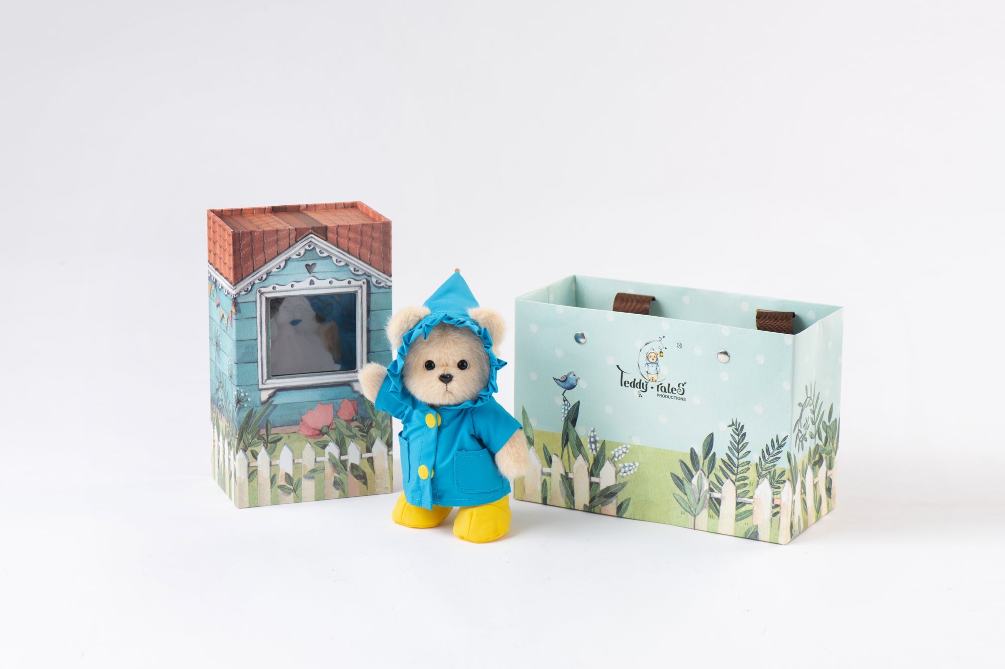 Lina Bear Blue Raincoat with Keychain - Milk Tea (15cm)