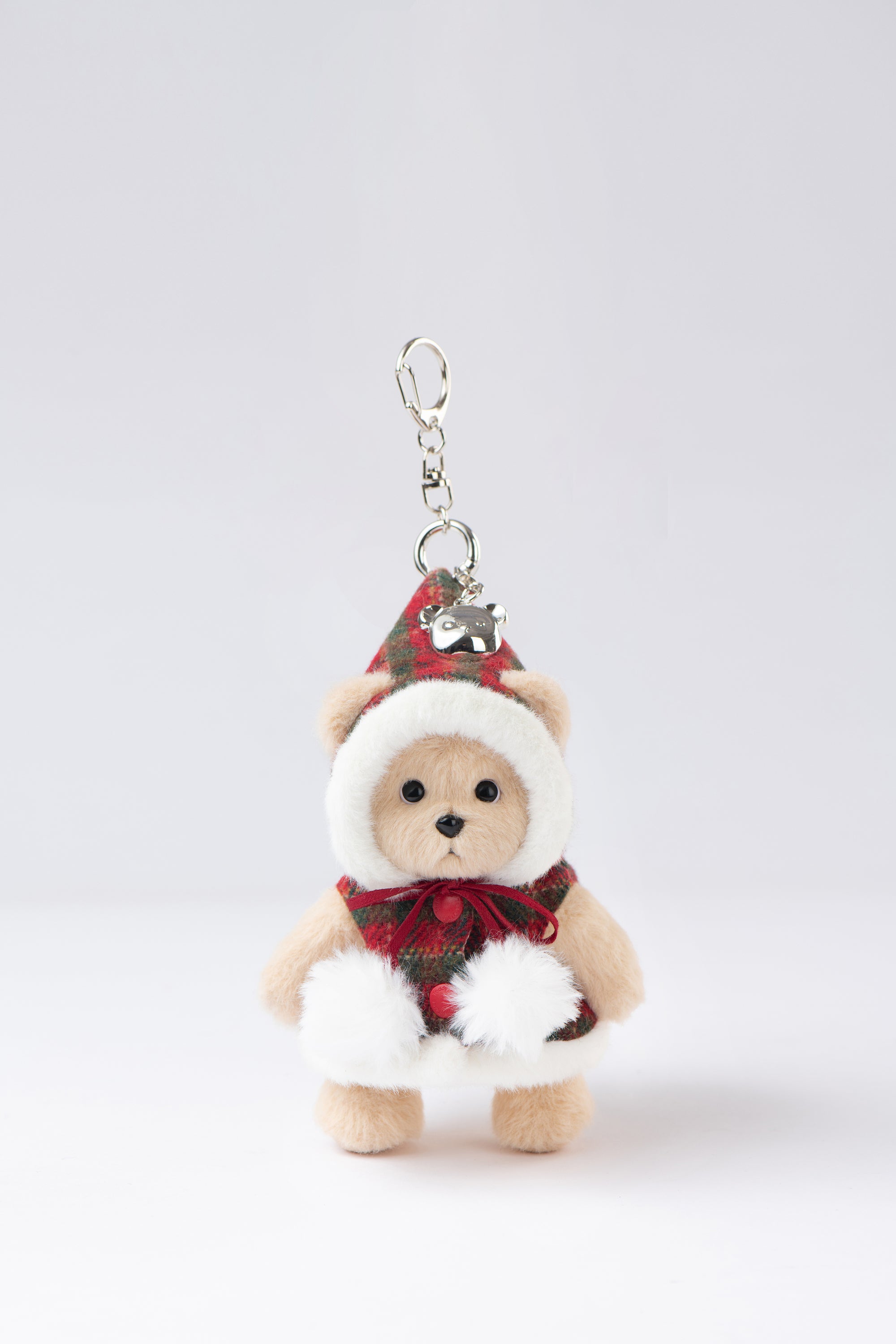 Lina Bear Red Checkered Cloak with Keychain - Milk Tea (15cm)