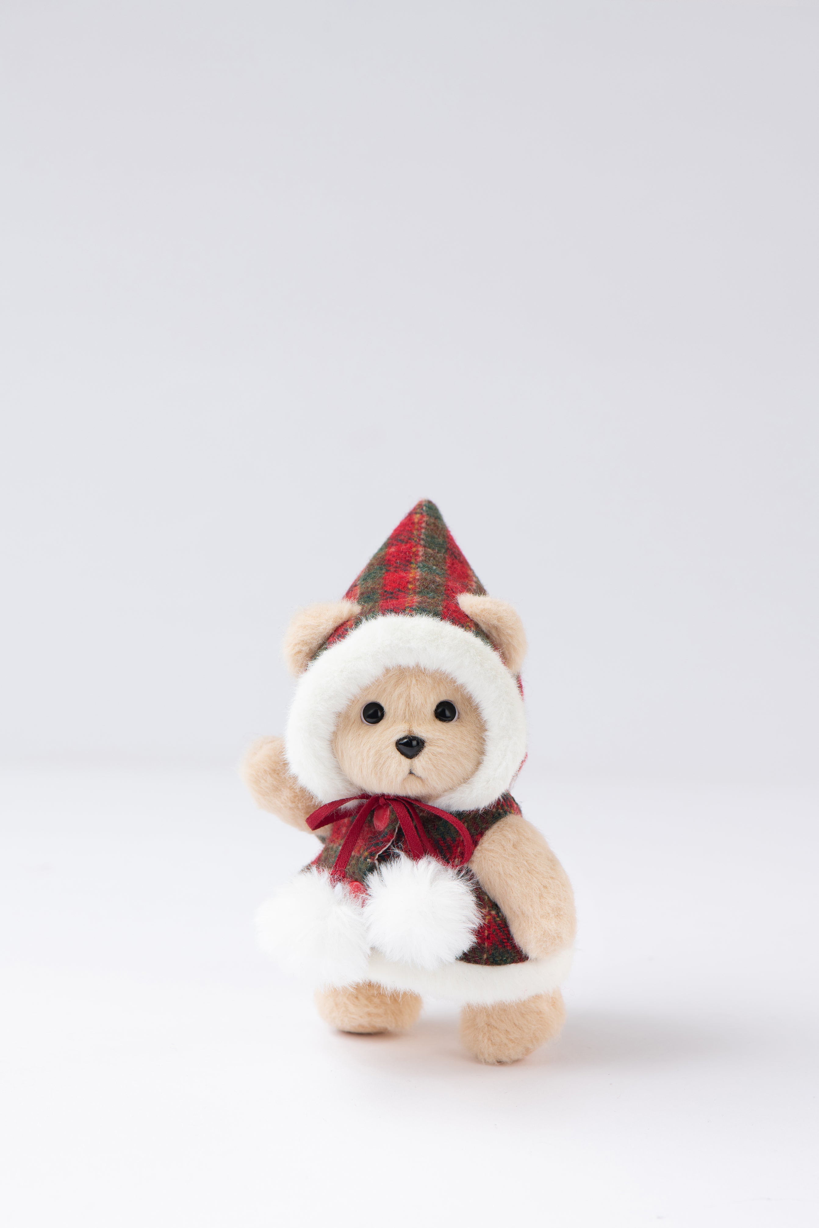 Lina Bear Red Checkered Cloak with Keychain - Milk Tea (15cm)
