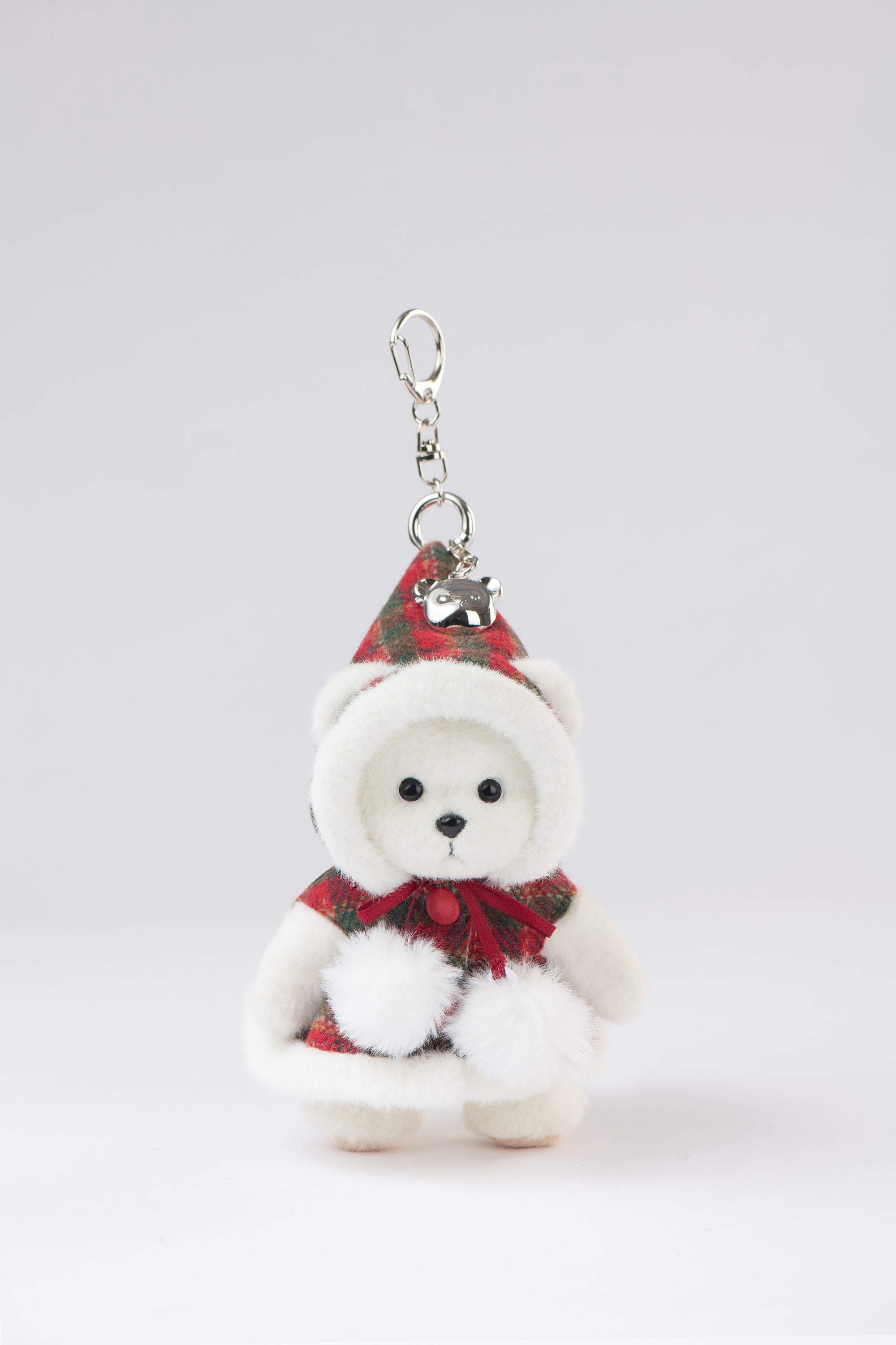 Lina Bear Red Checkered Cloak with Keychain - White (15cm)