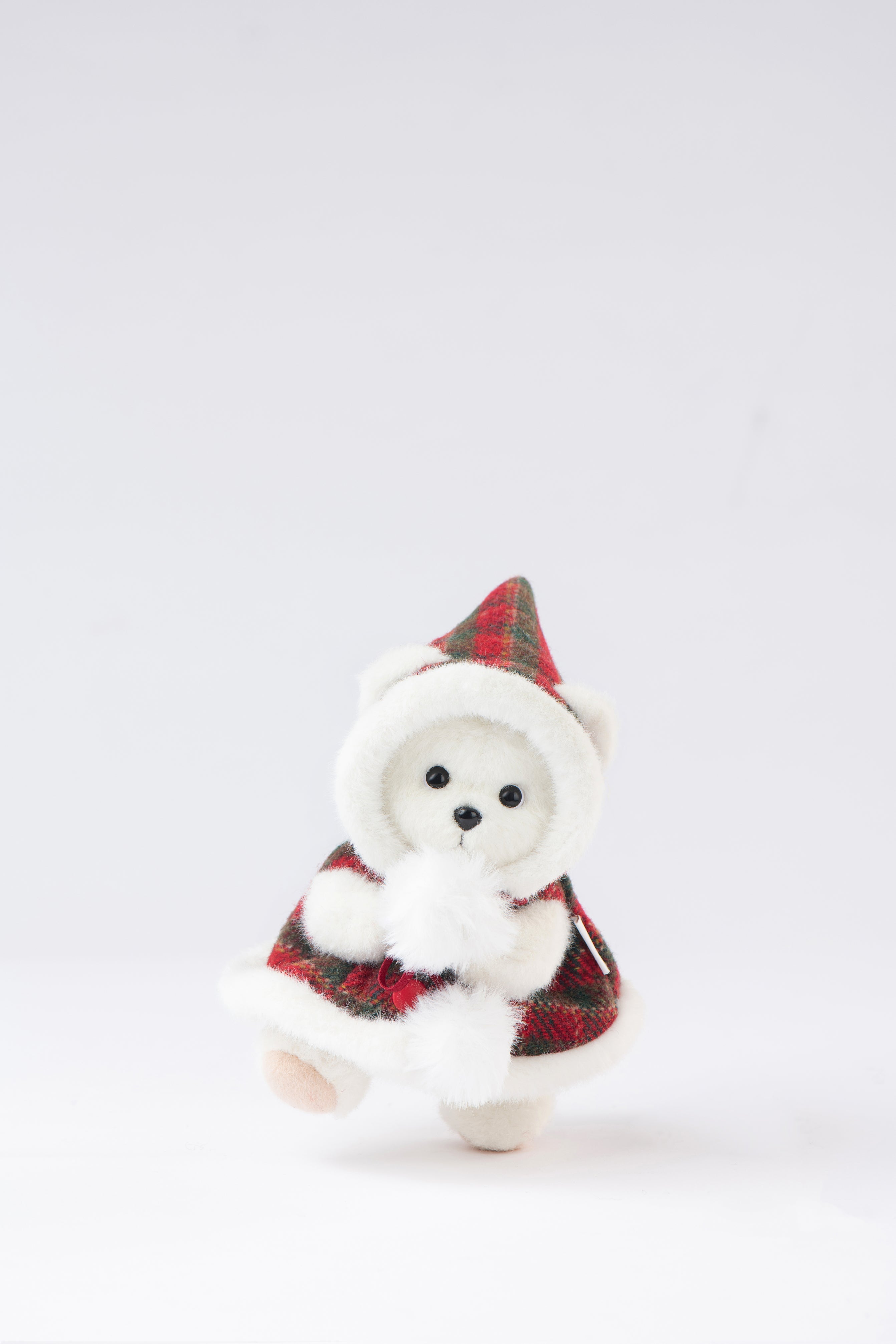 Lina Bear Red Checkered Cloak with Keychain - White (15cm)