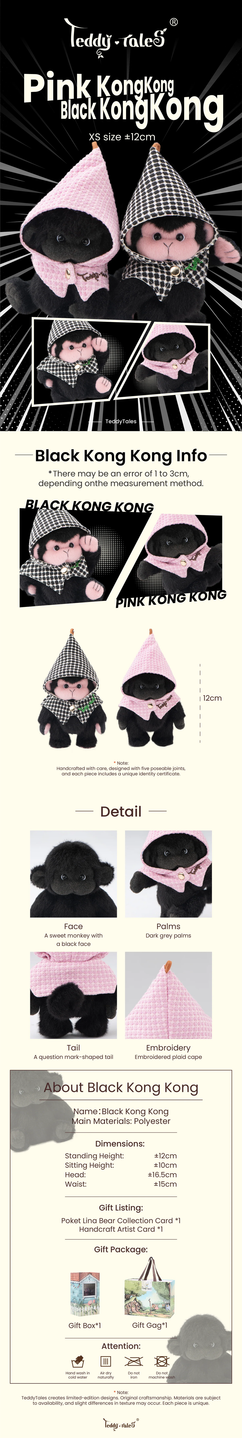 Lina Monkey Black Cloak with Keychain - Black/Pink (12cm)
