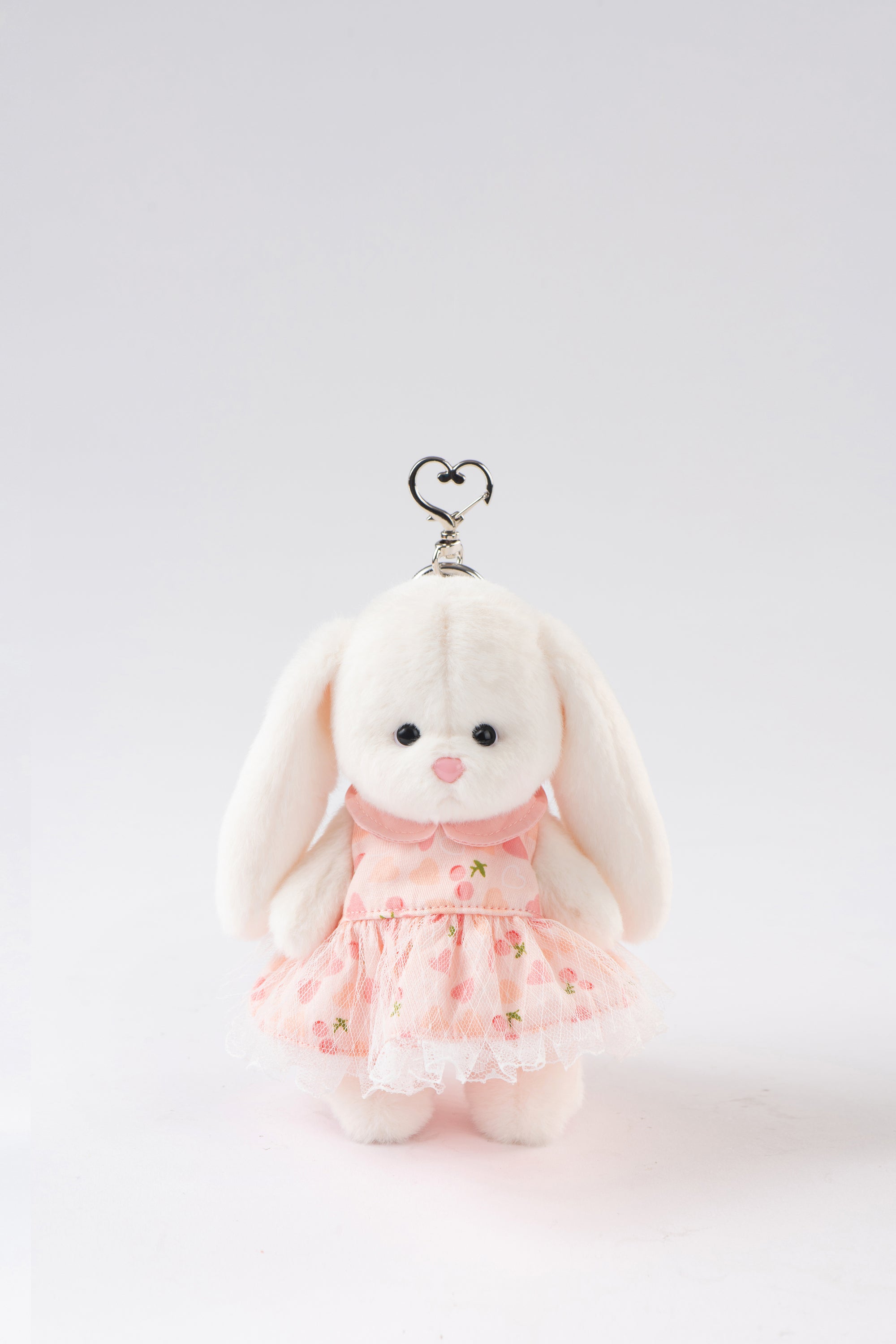 Lina Rabbit Drop Ear Pink Dress with Heart Keychain - White (15cm)