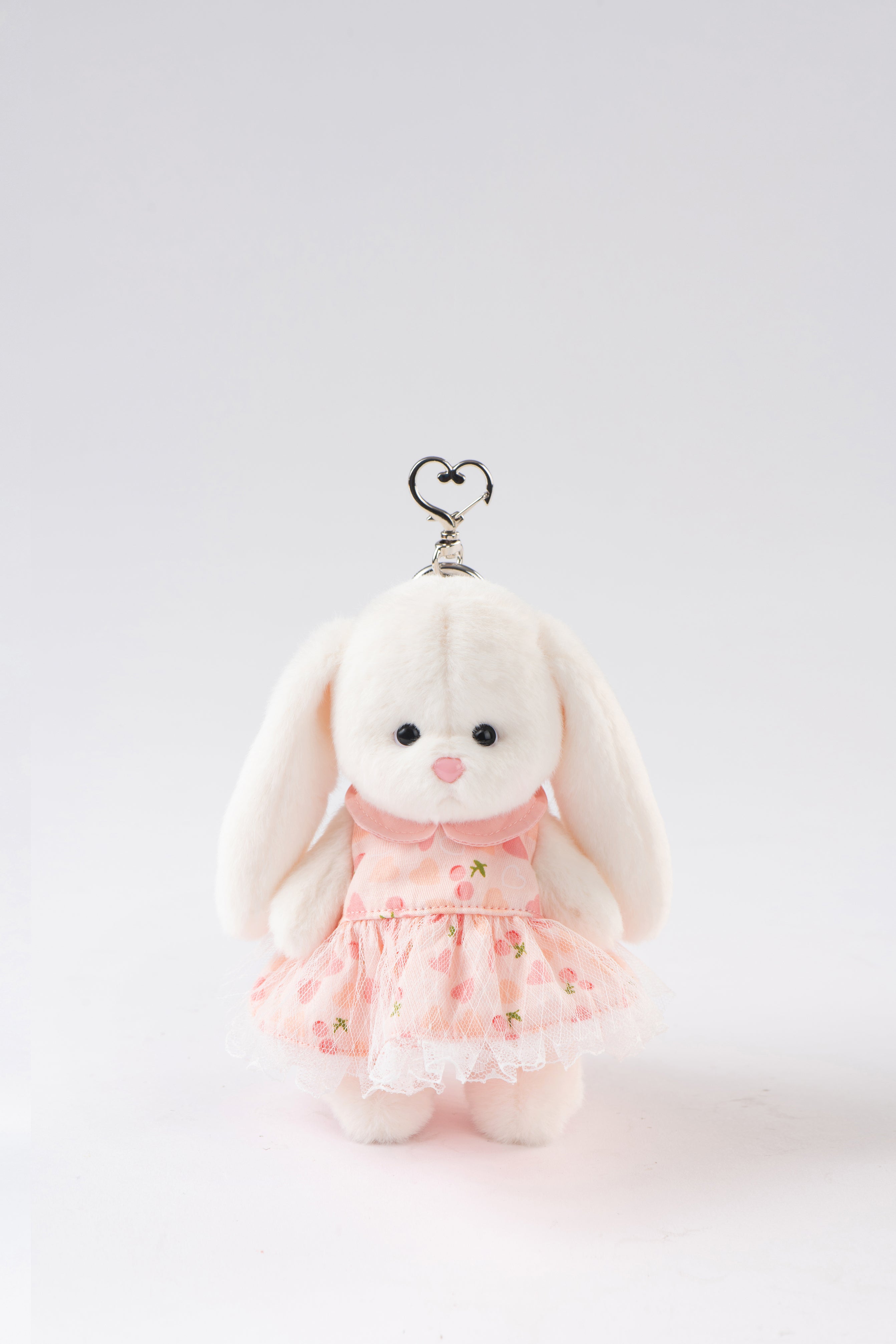 Lina Rabbit Drop Ear Pink Dress with Heart Keychain - White (15cm)