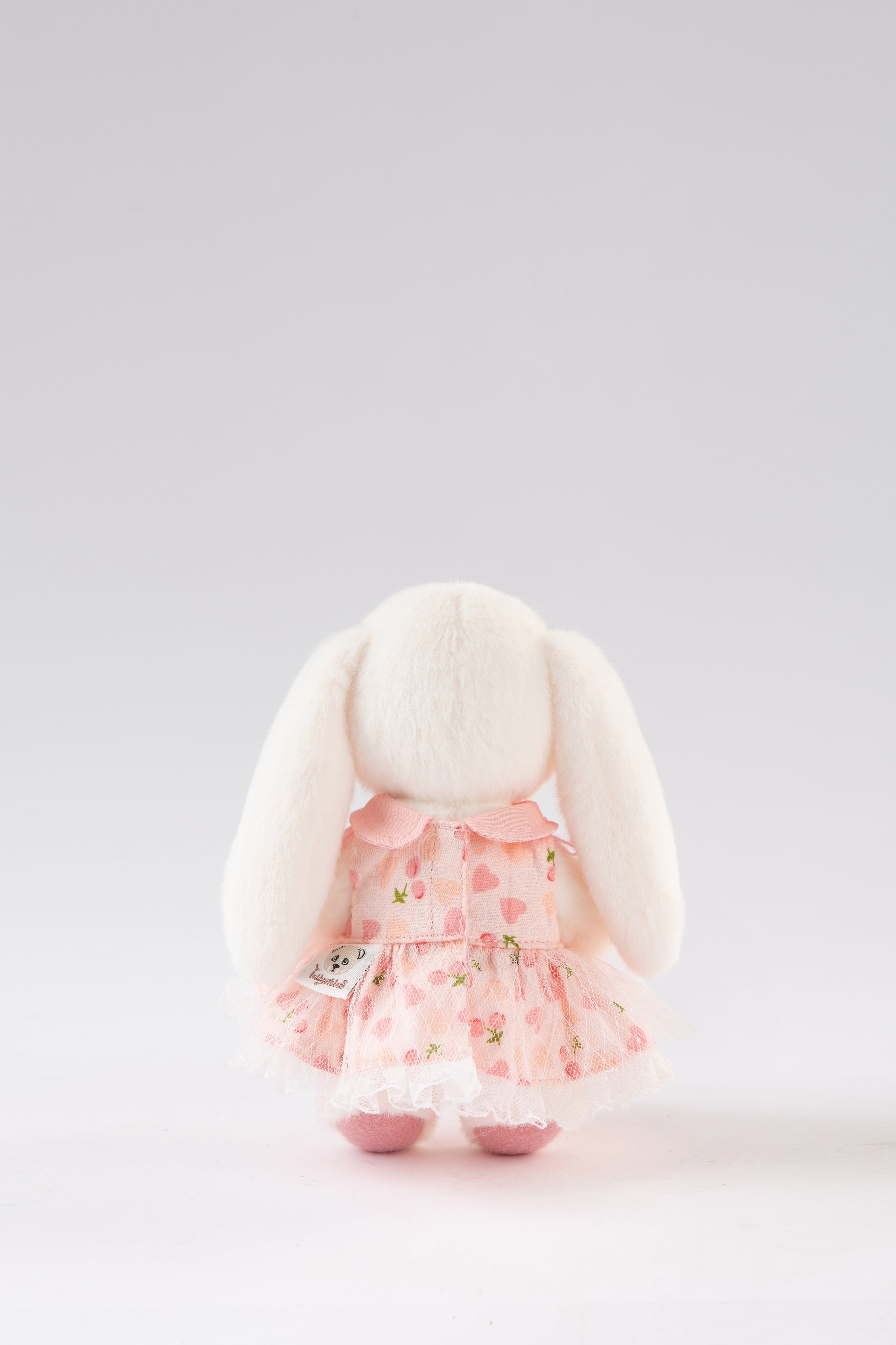 Lina Rabbit Drop Ear Pink Dress with Heart Keychain - White (15cm)