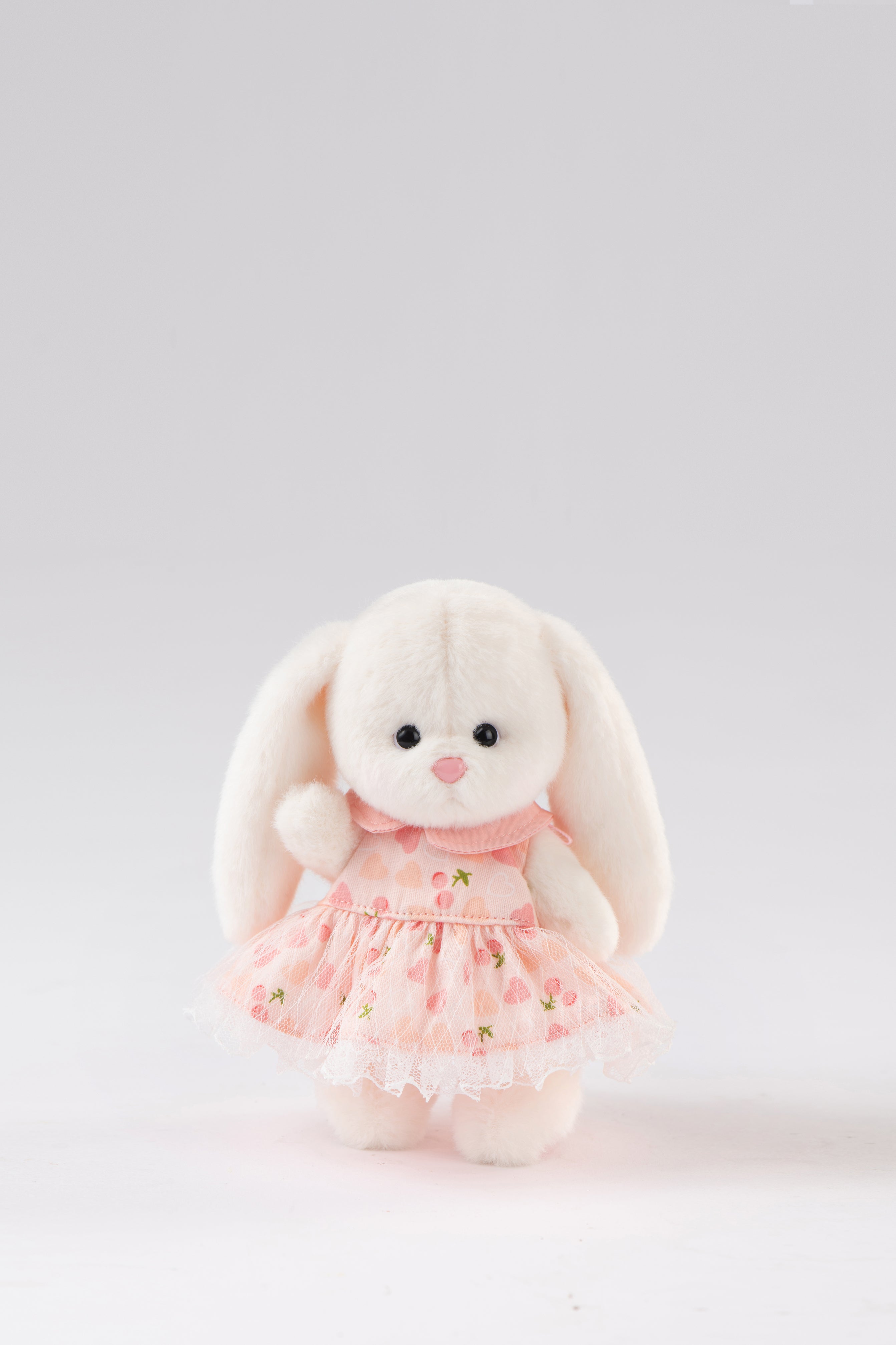 Lina Rabbit Drop Ear Pink Dress with Heart Keychain - White (15cm)