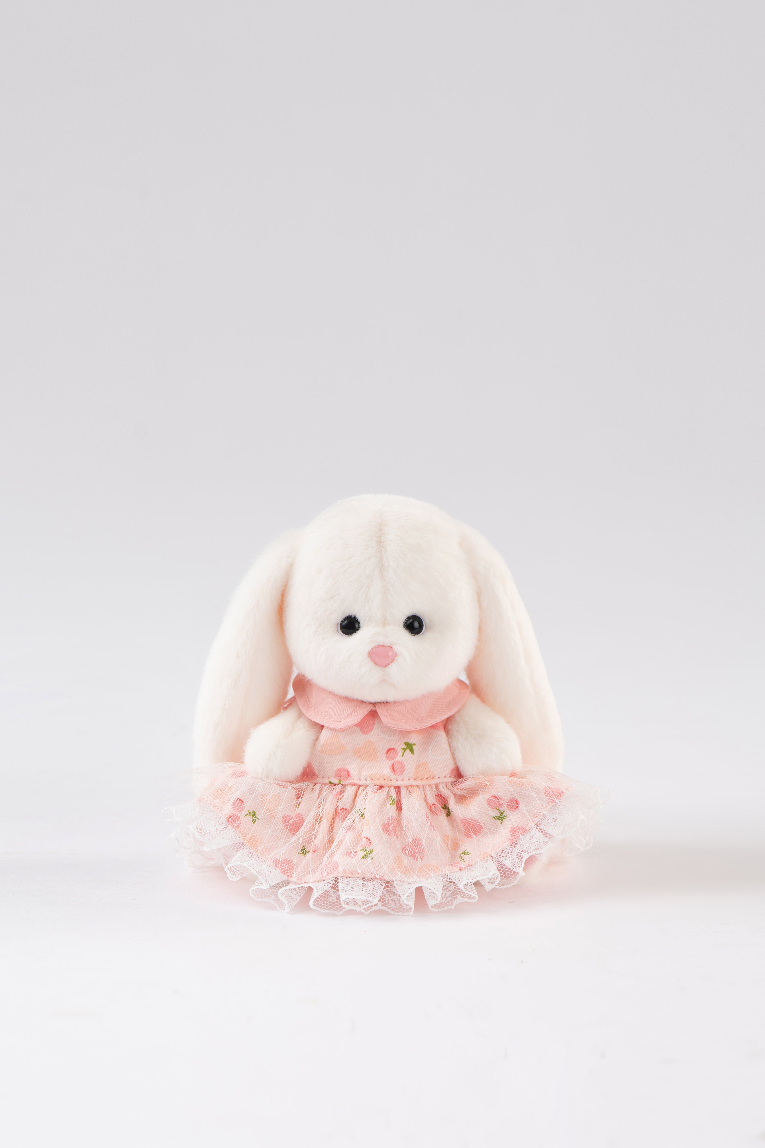 Lina Rabbit Drop Ear Pink Dress with Heart Keychain - White (15cm)