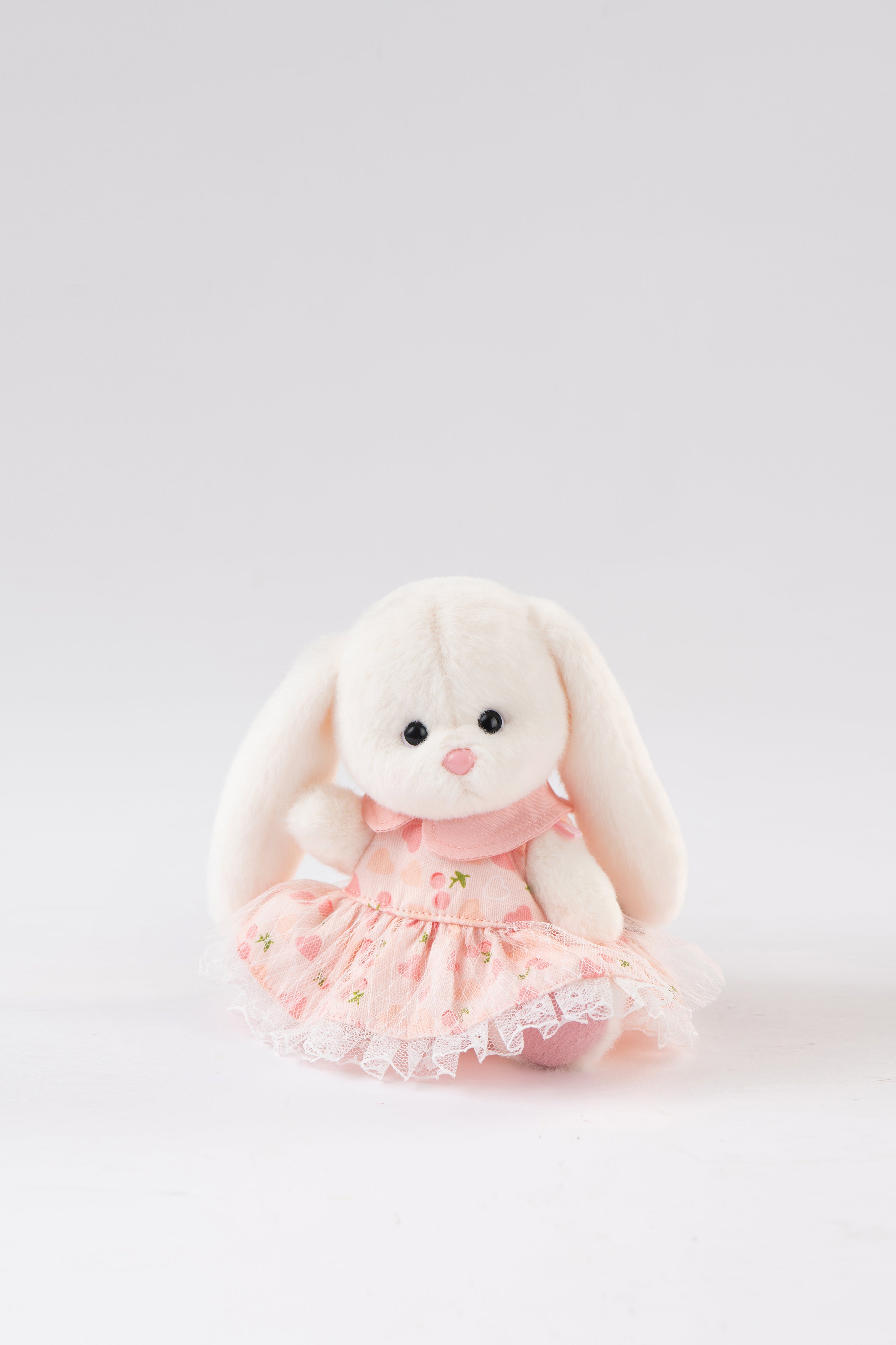 Lina Rabbit Drop Ear Pink Dress with Heart Keychain - White (15cm)