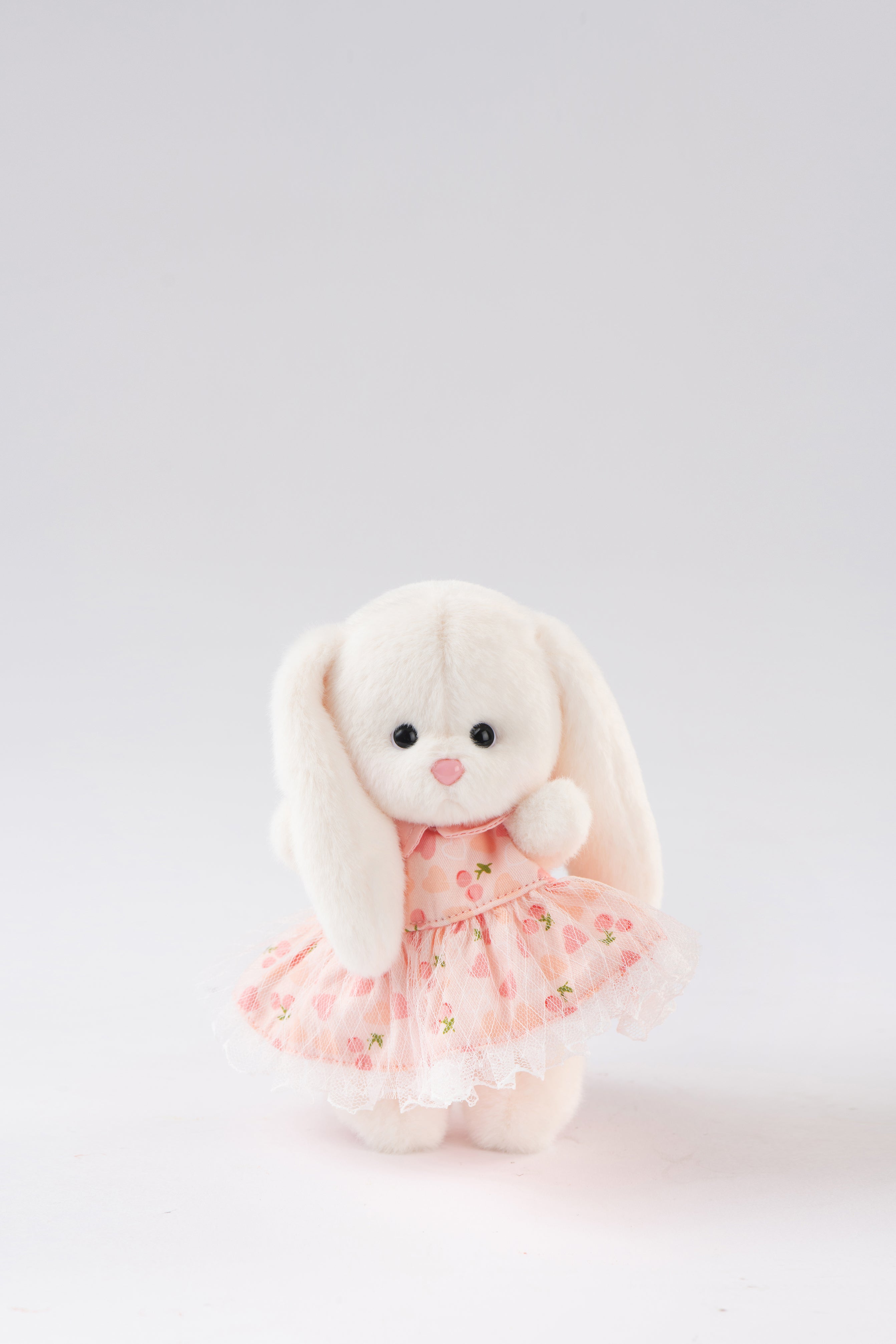 Lina Rabbit Drop Ear Pink Dress with Heart Keychain - White (15cm)