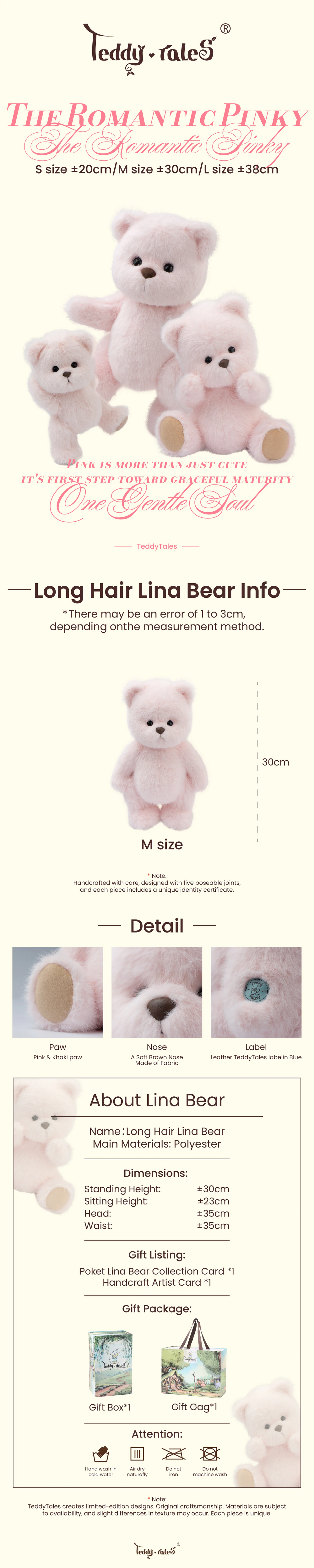 Lina Bear Long-Hair - Pink (30cm)