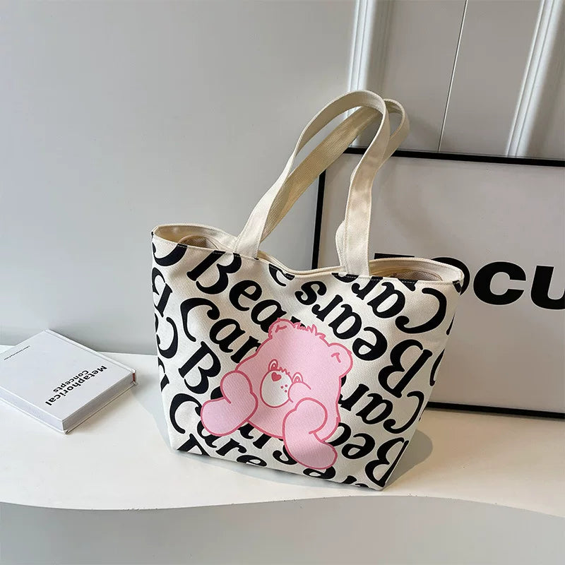 SMALL Tote Bag Textual Canvas - Pink