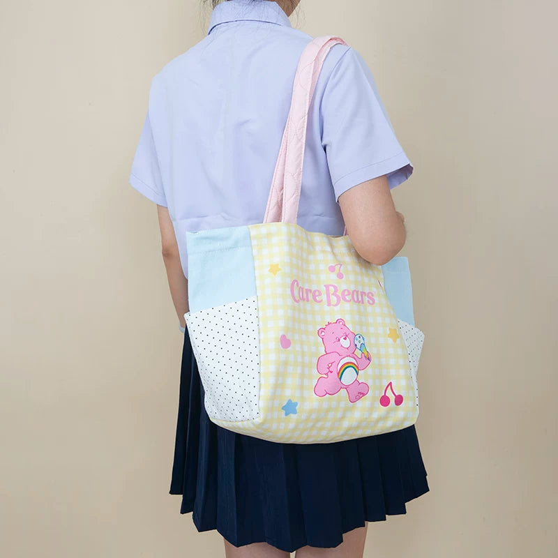 Plaid Shoulder Bag - Cheer Bear Print Yellow