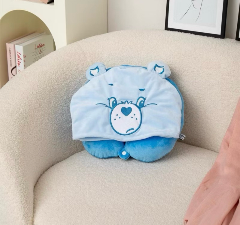 AFGH Hooded Travel Neck Pillow - Grumpy Bear Blue