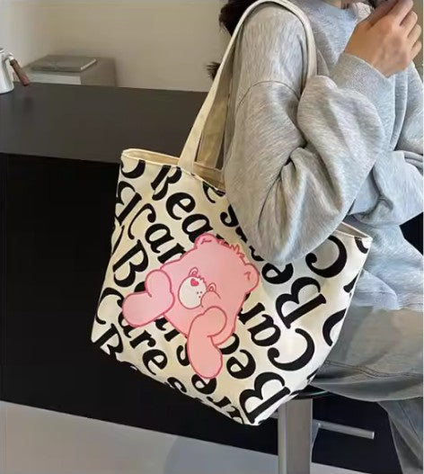 SMALL Tote Bag Textual Canvas - Pink