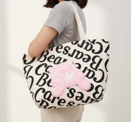 BIG Tote Bag Textual Canvas - Pink
