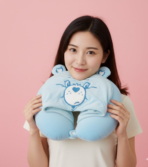 AFGH Hooded Travel Neck Pillow - Grumpy Bear Blue