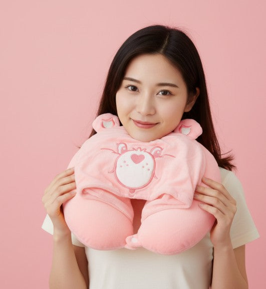 AFGH Hooded Travel Neck Pillow - Cheer Bear Pink