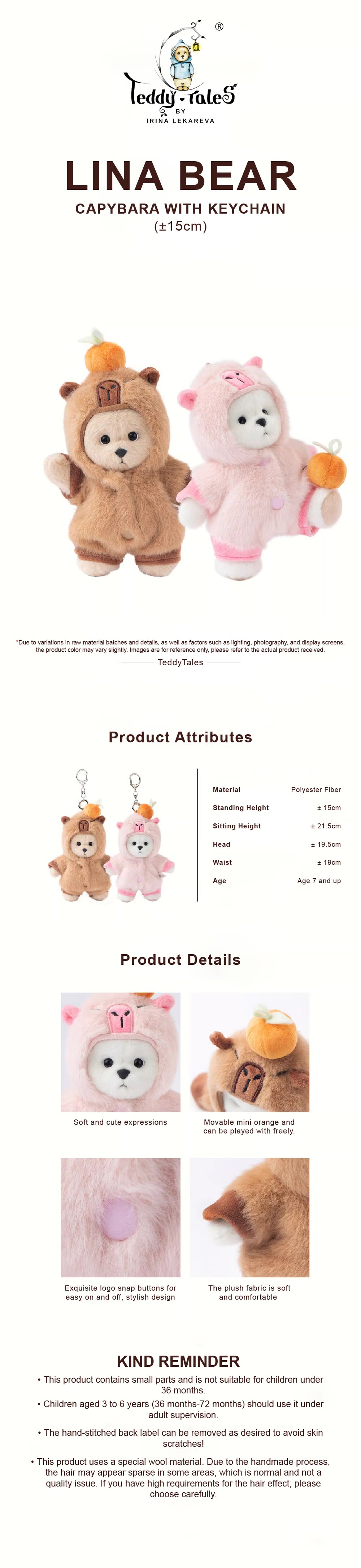 Lina Bear Brown Capybara with Keychain - Milk Tea (15cm)