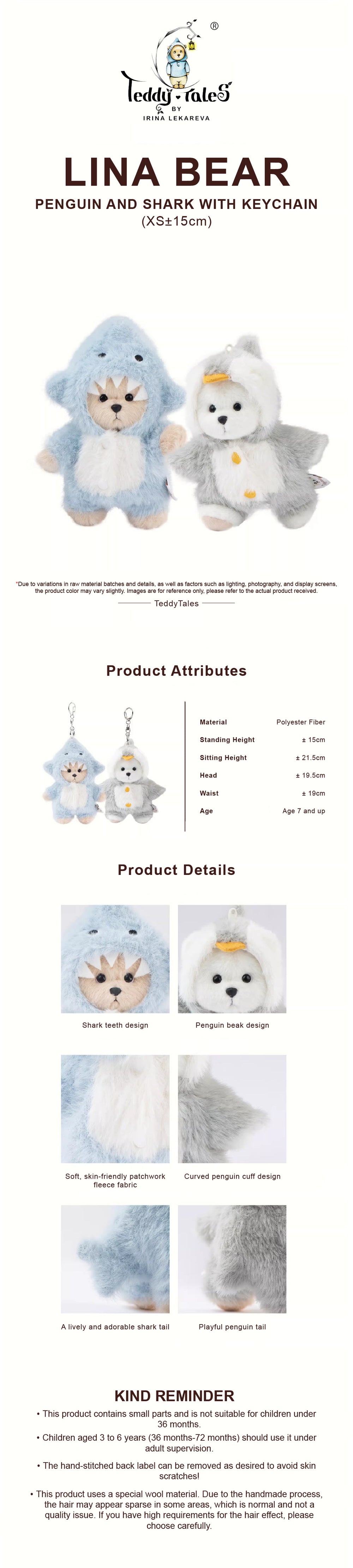 Lina Bear Shark with Keychain - Milk Tea (15cm)