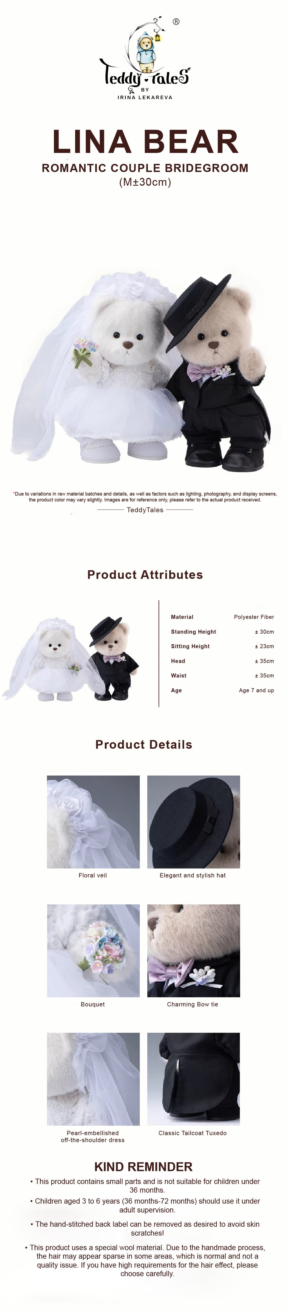 Lina Bear Romantic Couple Bridegroom - Milk Tea (30cm)
