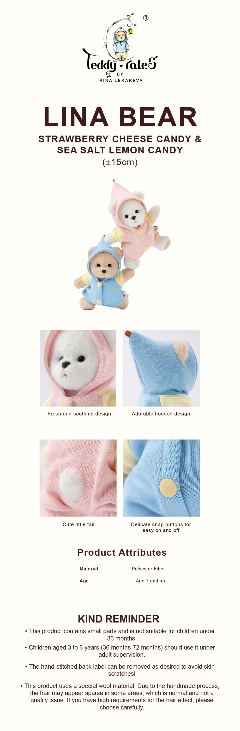 Lina Bear Strawberry Cheese Candy with Keychain - White (15cm)
